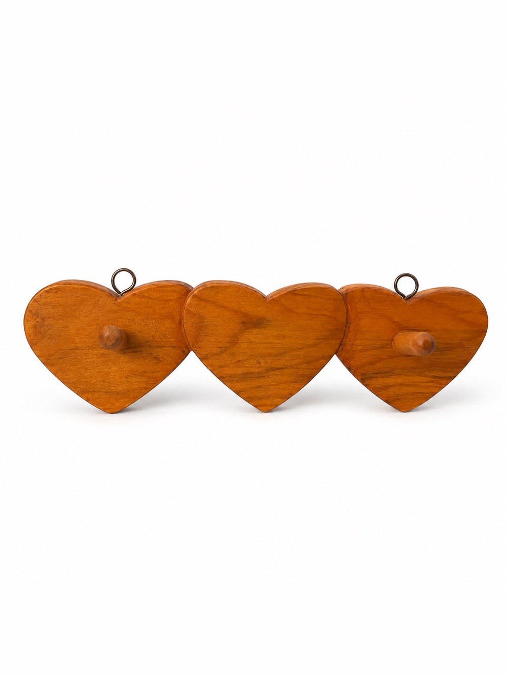 Vintage Wooden Triple Heart Wall Rack 2 Pegs Cottage Farmhouse Decor